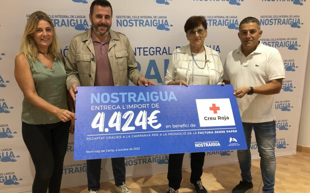 Nostraigua entrega más de 4.000 € a la Cruz Roja de Mont-roig del Camp gracias a la campaña factura sin papel